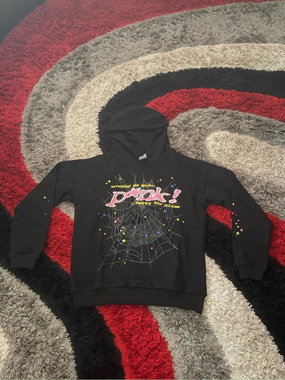 Black Graphic Hoodie for Kids with Sparkle Spiderweb Design